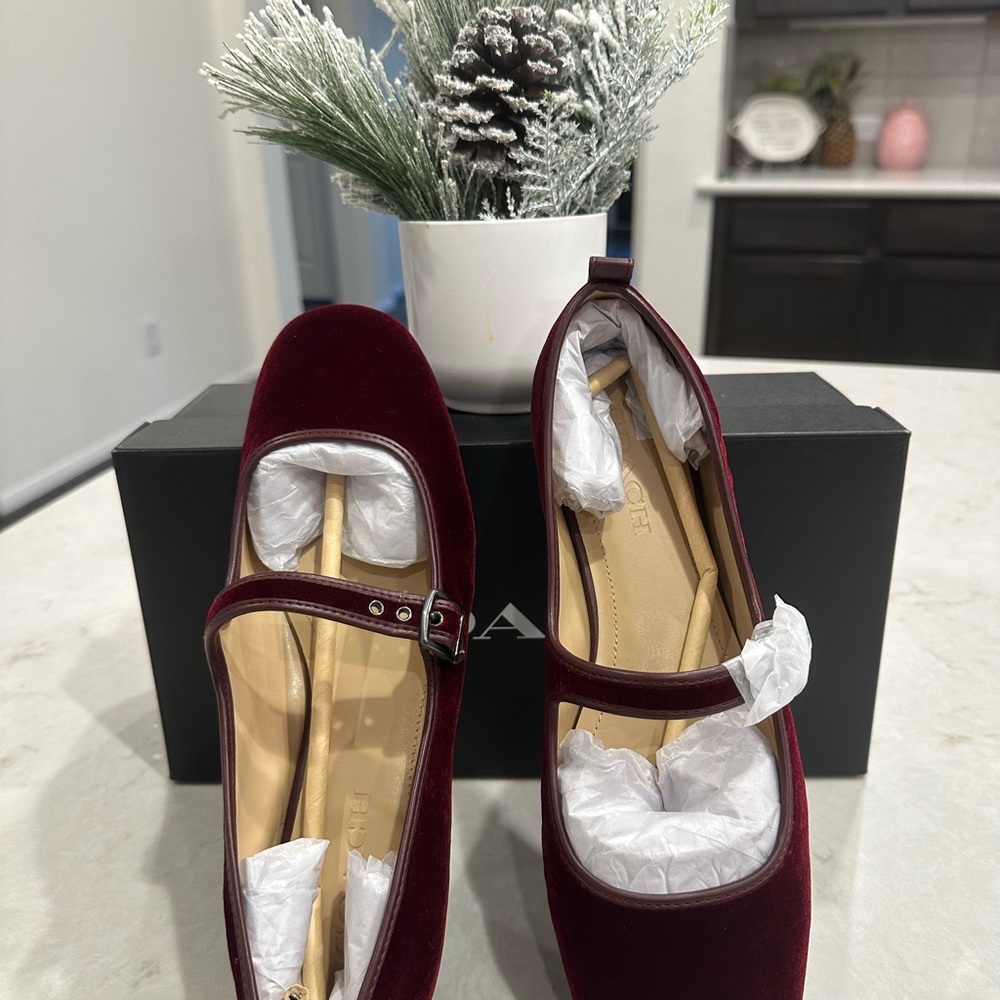 Coach Burgundy/ Merlot Velvet Mary Jane Flats